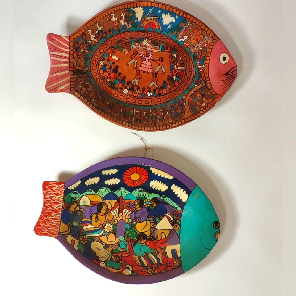 Vintage Mexican Folk Art Storytelling Plates-Set of 2